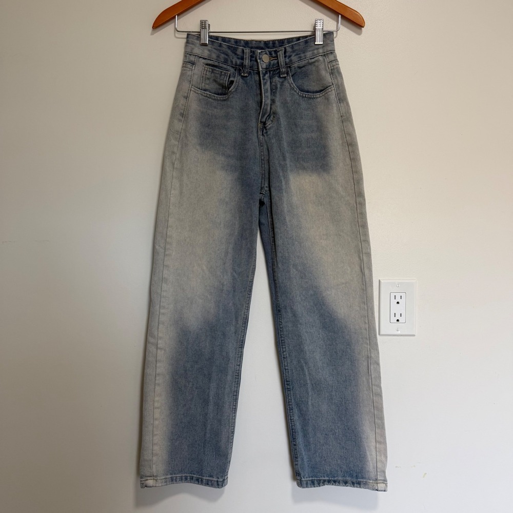 N.Z Straight Leg High Waisted Jeans Womens Size S Light Blue Acid Wash Retro